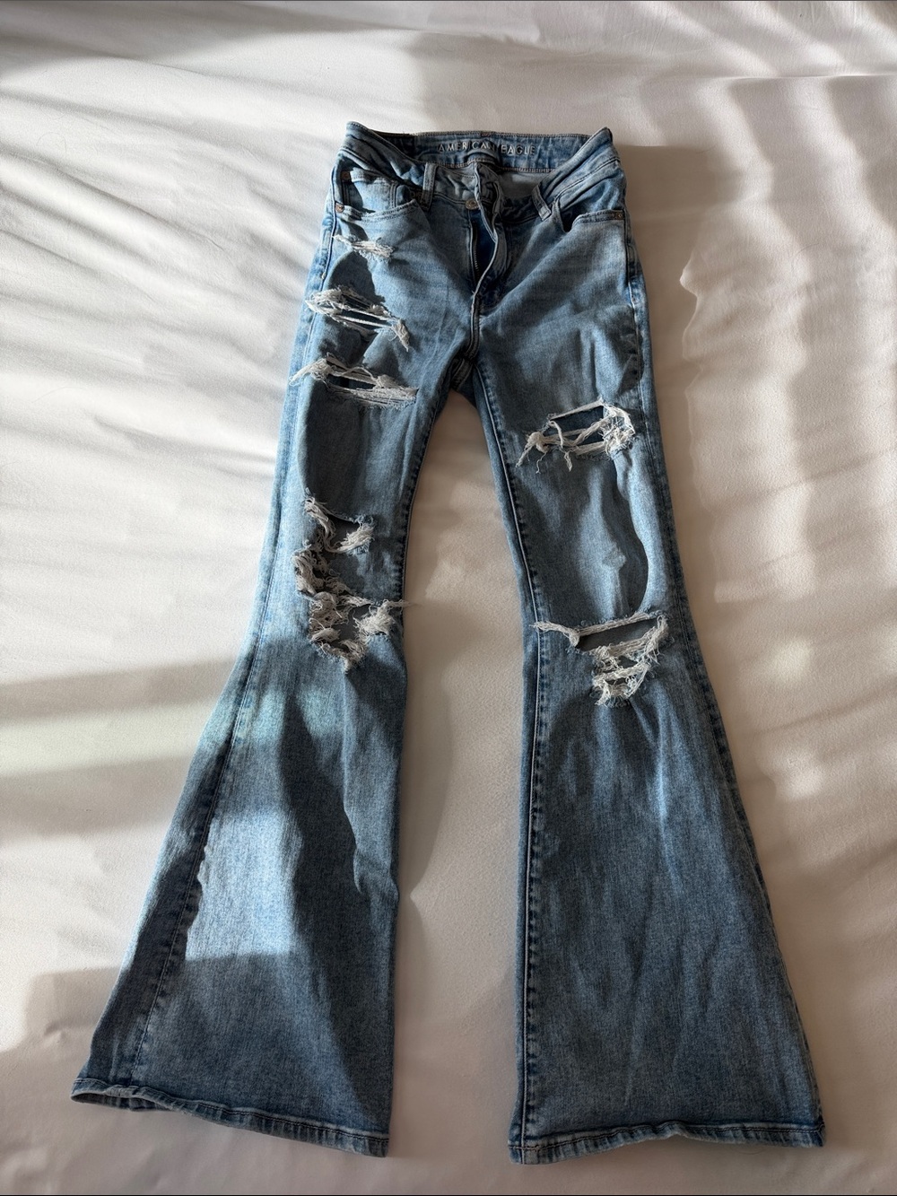 American Eagle Outfitters Light Blue Distressed Flare Jeans